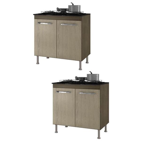 Kit 2 Balcões Para Cooktop 5 Bocas 2 Portas Castanho Avelã