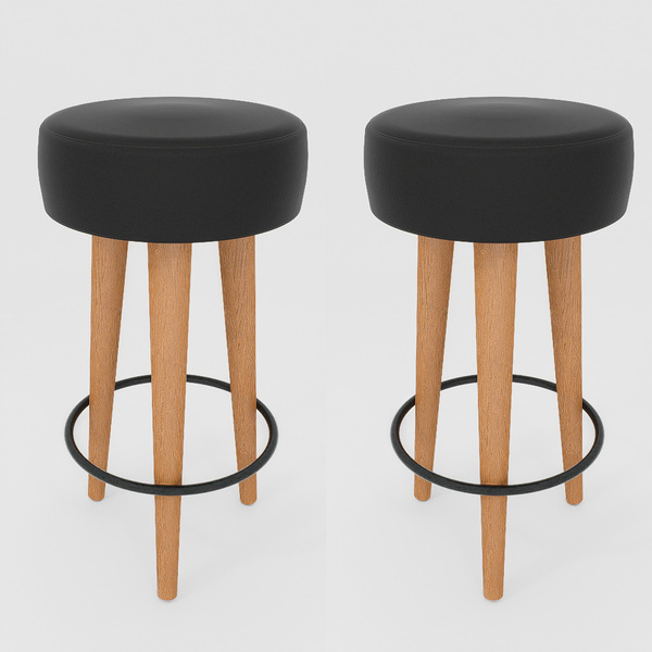 Kit 2 Banqueta Alta Cozinha 70cm Estofada Preto Madeira Maciç