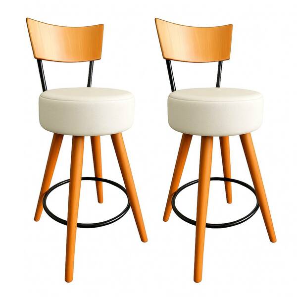 Kit 2 Banqueta Alta Cozinha Estofada Off-white Com Encosto Ma