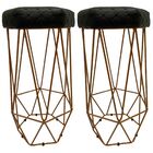 Kit 2 Banqueta Alta Cristal Corino Bordado Preto Base Rosê