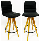 Kit 2 Banqueta Alta Madeira Giratória Helena Veludo Preto - P