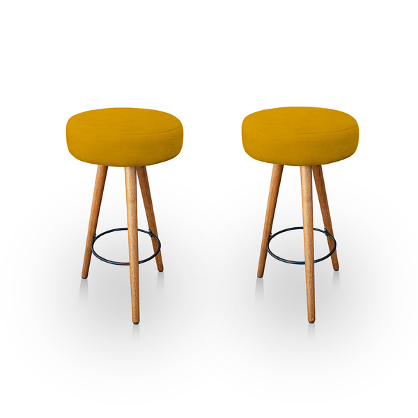 Kit 2 Banqueta Alta Redonda Cozinha E Sala Suede Amarelo- Jyl
