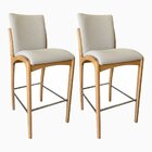 Kit 2 Banqueta Aura Alta Madeira Maciça E Linho 25 Bege Desig