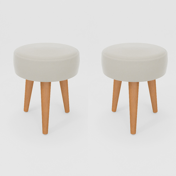 Kit 2 Banqueta Baixa Cozinha 48cm Estofada Off-white Madeira