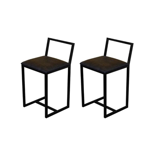 Kit 2 Banqueta Baixa Para Cozinha Preta Industrial Assento Es