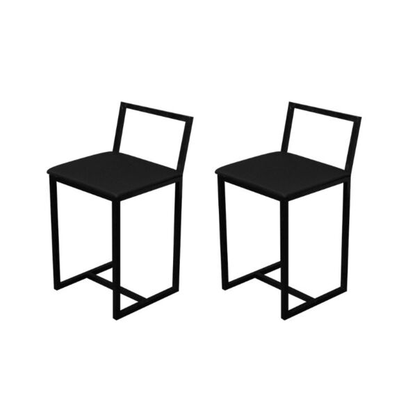 Kit 2 Banqueta Baixa Para Cozinha Preta Industrial Assento Es