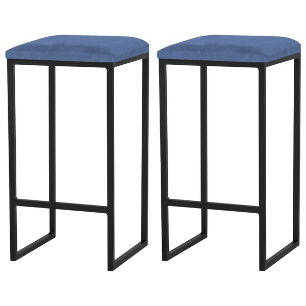 Kit 2 Banqueta Decorativa Billie Base Preta Suede Azul Marinh