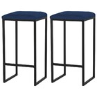 Kit 2 Banqueta Decorativa Billie Base Preta Veludo Azul G41 -