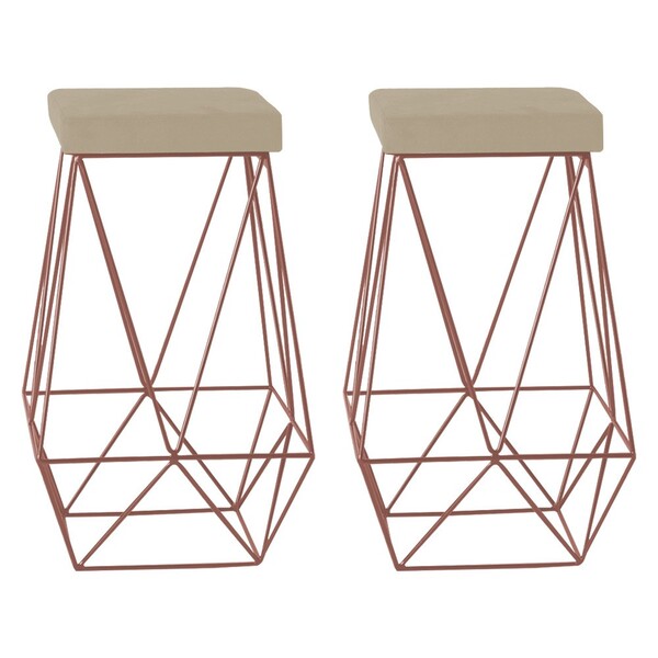 Kit 2 Banqueta Decorativa Kathy Base Bronze Veludo Bege G41 -