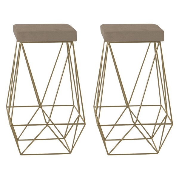 Kit 2 Banqueta Decorativa Kathy Base Gold Suede Cappuccino G4