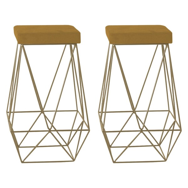 Kit 2 Banqueta Decorativa Kathy Base Gold Suede Mostarda G41