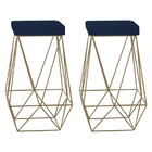 Kit 2 Banqueta Decorativa Kathy Base Gold Veludo Azul G41 - G
