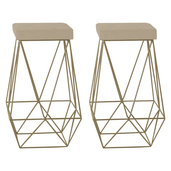 Kit 2 Banqueta Decorativa Kathy Base Gold Veludo Bege G41 - G