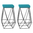 Kit 2 Banqueta Decorativa Kathy Base Preta Suede Azul Claro G