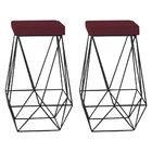 Kit 2 Banqueta Decorativa Kathy Base Preta Suede Bordô G41 -
