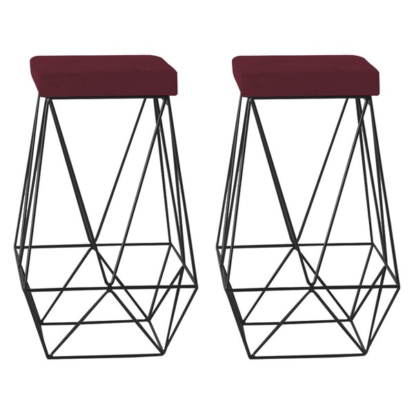 Kit 2 Banqueta Decorativa Kathy Base Preta Suede Bordô G41 -