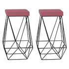 Kit 2 Banqueta Decorativa Kathy Base Preta Suede Rosa G41 - G