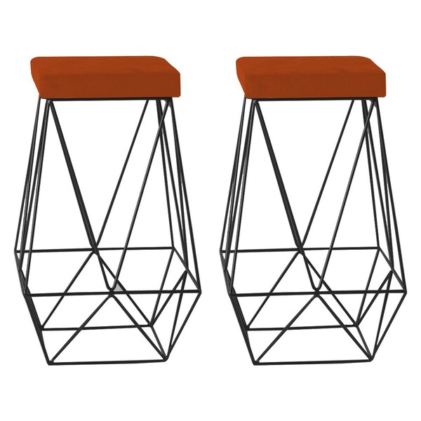 Kit 2 Banqueta Decorativa Kathy Base Preta Suede Telha G41 -