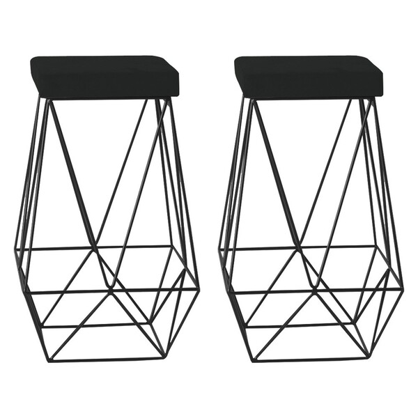 Kit 2 Banqueta Decorativa Kathy Base Preta Veludo Preto G41 -