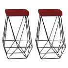 Kit 2 Banqueta Decorativa Kathy Base Preta Veludo Vermelho G4