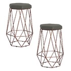 Kit 2 Banqueta Decorativa Rubel Base Bronze Suede Cinza G41 -