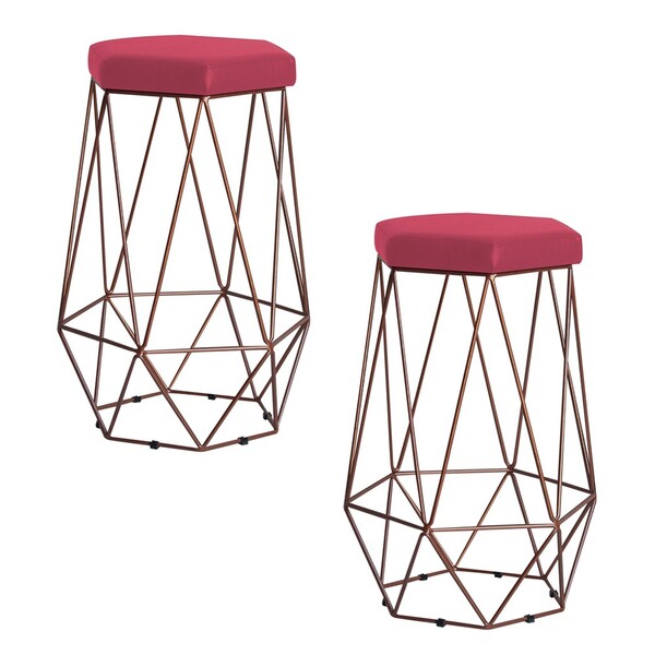 Kit 2 Banqueta Decorativa Rubel Base Bronze Suede Rosa G41 -