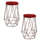 Kit 2 Banqueta Decorativa Rubel Base Bronze Veludo Vermelho G