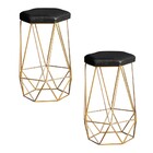 Kit 2 Banqueta Decorativa Rubel Base Gold Pu Sintético Preto