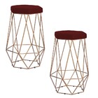 Kit 2 Banqueta Decorativa Rubel Base Gold Suede Bordô G41 - G