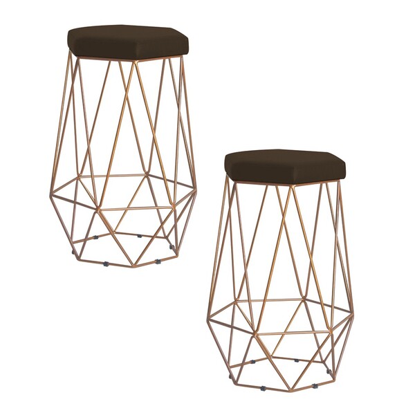 Kit 2 Banqueta Decorativa Rubel Base Gold Suede Marrom G41 -