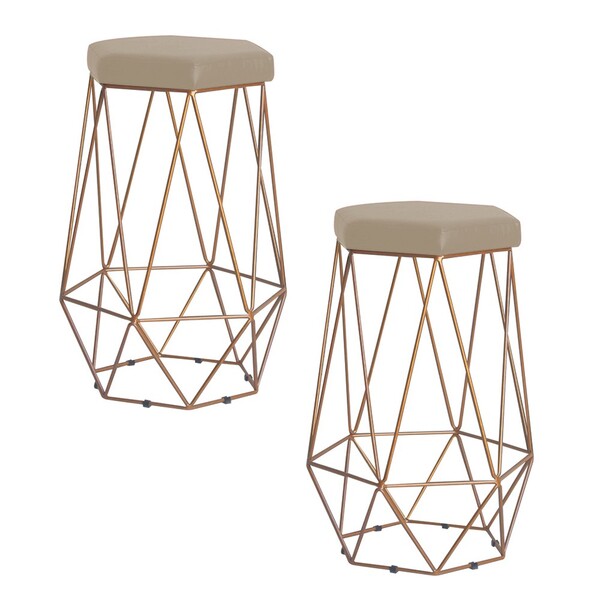 Kit 2 Banqueta Decorativa Rubel Base Gold Veludo Bege G41 - G