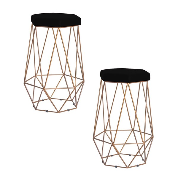 Kit 2 Banqueta Decorativa Rubel Base Gold Veludo Preto G41 -