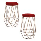 Kit 2 Banqueta Decorativa Rubel Base Gold Veludo Vermelho G41