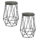 Kit 2 Banqueta Decorativa Rubel Base Preta Suede Cinza G41 -