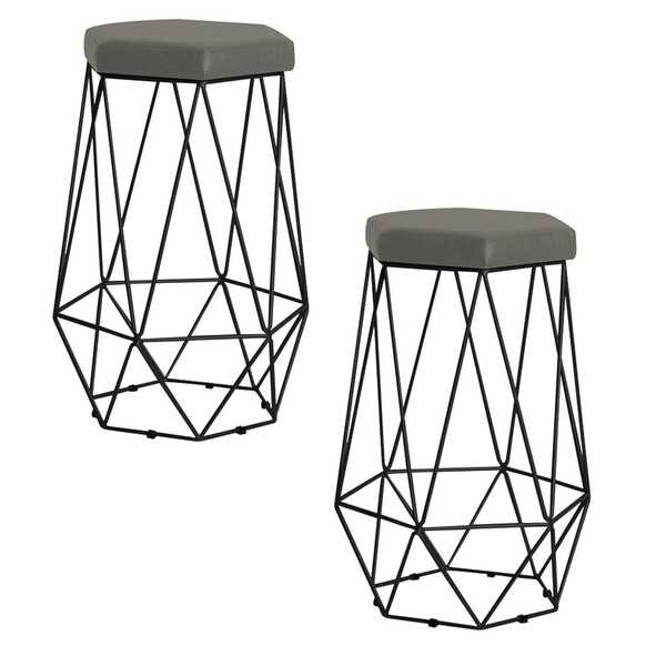 Kit 2 Banqueta Decorativa Rubel Base Preta Suede Cinza G41 -