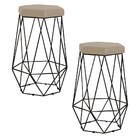 Kit 2 Banqueta Decorativa Rubel Base Preta Veludo Bege G41 -