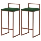 Kit 2 Banqueta Decorativa Selena Base Bronze Suede Verde G41