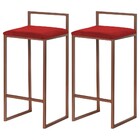 Kit 2 Banqueta Decorativa Selena Base Bronze Veludo Vermelho