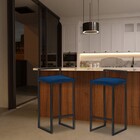 Kit 2 Banqueta Decorativa Selena Base Preta Veludo Azul G41 -