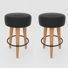 Kit 2 Banqueta Média Cozinha 60cm Estofada Preto Madeira Maci