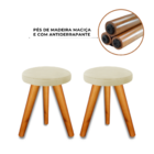Kit 2 Banqueta Puff Jb Redondo Luxo Sala Pés Madeira Maciça