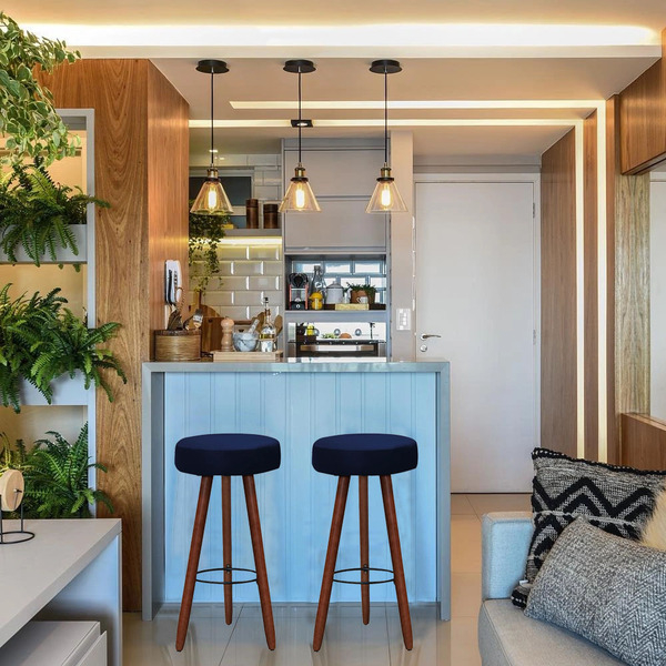 Kit 2 Banquetas Alex Suede Azul Marinho Pés Palito Bnn Decor