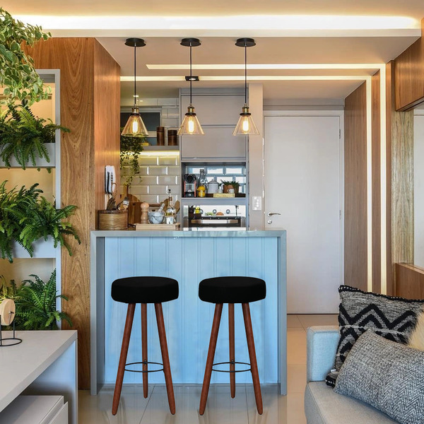 Kit 2 Banquetas Alex Suede Preto Pés Palito Bnn Decor