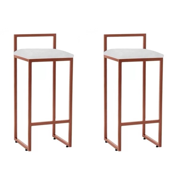 Kit 2 Banquetas Alta Bistro Bar Aço Cobre Assento Corino Bran