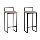 Kit 2 Banquetas Alta Bistro Bar Aço Preto Assento Suede Bege