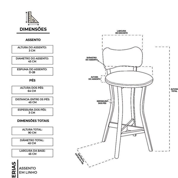 Kit 2 Banquetas Alta Cozinha De Madeira Maciça Estofada Com E