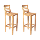 Kit 2 Banquetas Alta De Madeira Maciça Ripada Com Encosto Con