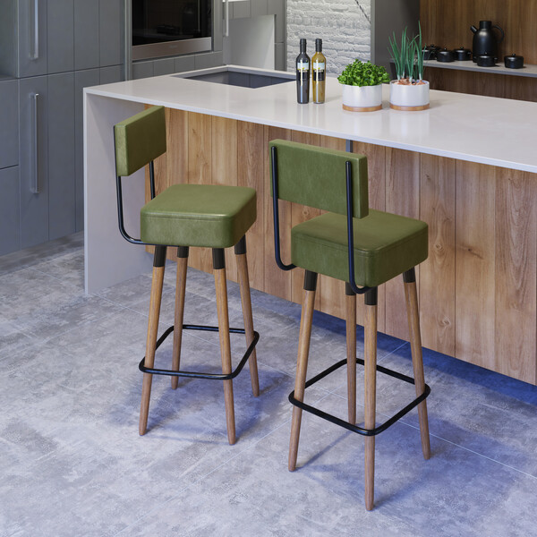 Kit 2 Banquetas Alta Decorativa Barcelona Tecido Sintético Ve