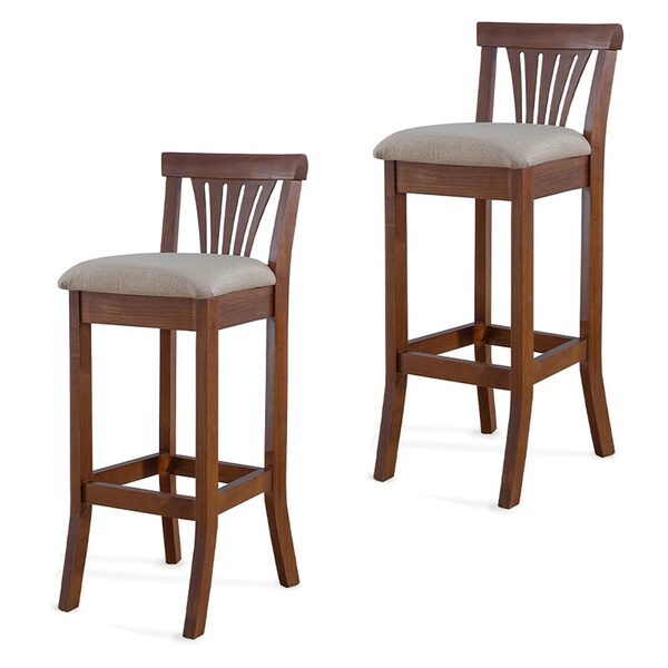 Kit 2 Banquetas Alta Madeira Maciça Pontes Linho Off White/im