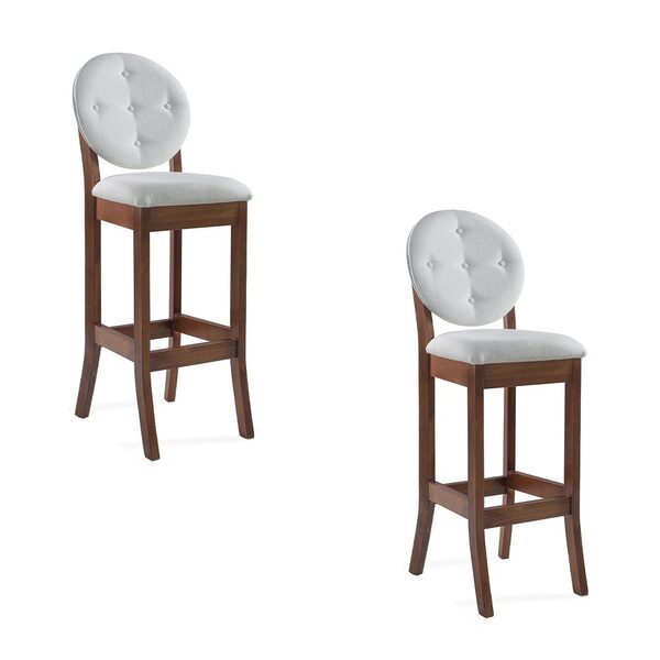 Kit 2 Banquetas Alta Madeira Maciça Teseu Linho Off White/imb